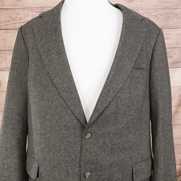VINTAGE BROOKS BROTHERS USA MADE TWEED HERRINGBONE SPOT COAT MENS SZ 46R 46 REG - Picture 1 of 8